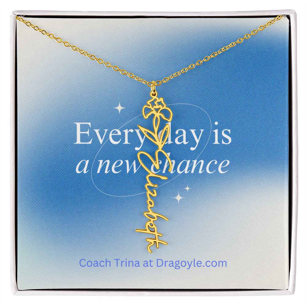 Give the gift of support and new beginnings with our Supportive New Chance Flower Name Necklace. This delicate necklace features a beautiful flower design with your choice of name, reminding the wearer of their inner strength and potential for growth. A thoughtful and meaningful piece, perfect for any occasion.