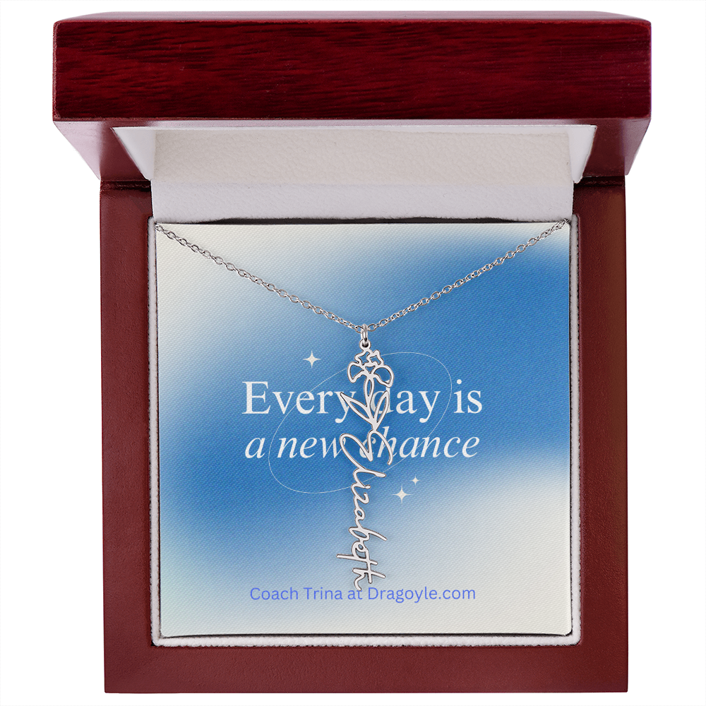 Give the gift of support and new beginnings with our Supportive New Chance Flower Name Necklace. This delicate necklace features a beautiful flower design with your choice of name, reminding the wearer of their inner strength and potential for growth. A thoughtful and meaningful piece, perfect for any occasion.