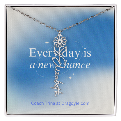 Give the gift of support and new beginnings with our Supportive New Chance Flower Name Necklace. This delicate necklace features a beautiful flower design with your choice of name, reminding the wearer of their inner strength and potential for growth. A thoughtful and meaningful piece, perfect for any occasion.