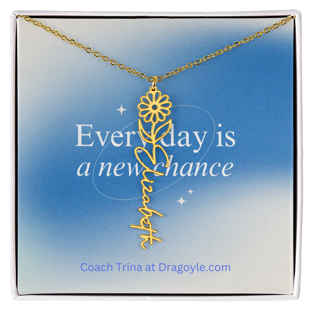 Give the gift of support and new beginnings with our Supportive New Chance Flower Name Necklace. This delicate necklace features a beautiful flower design with your choice of name, reminding the wearer of their inner strength and potential for growth. A thoughtful and meaningful piece, perfect for any occasion.