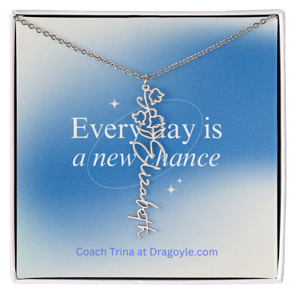 Give the gift of support and new beginnings with our Supportive New Chance Flower Name Necklace. This delicate necklace features a beautiful flower design with your choice of name, reminding the wearer of their inner strength and potential for growth. A thoughtful and meaningful piece, perfect for any occasion.