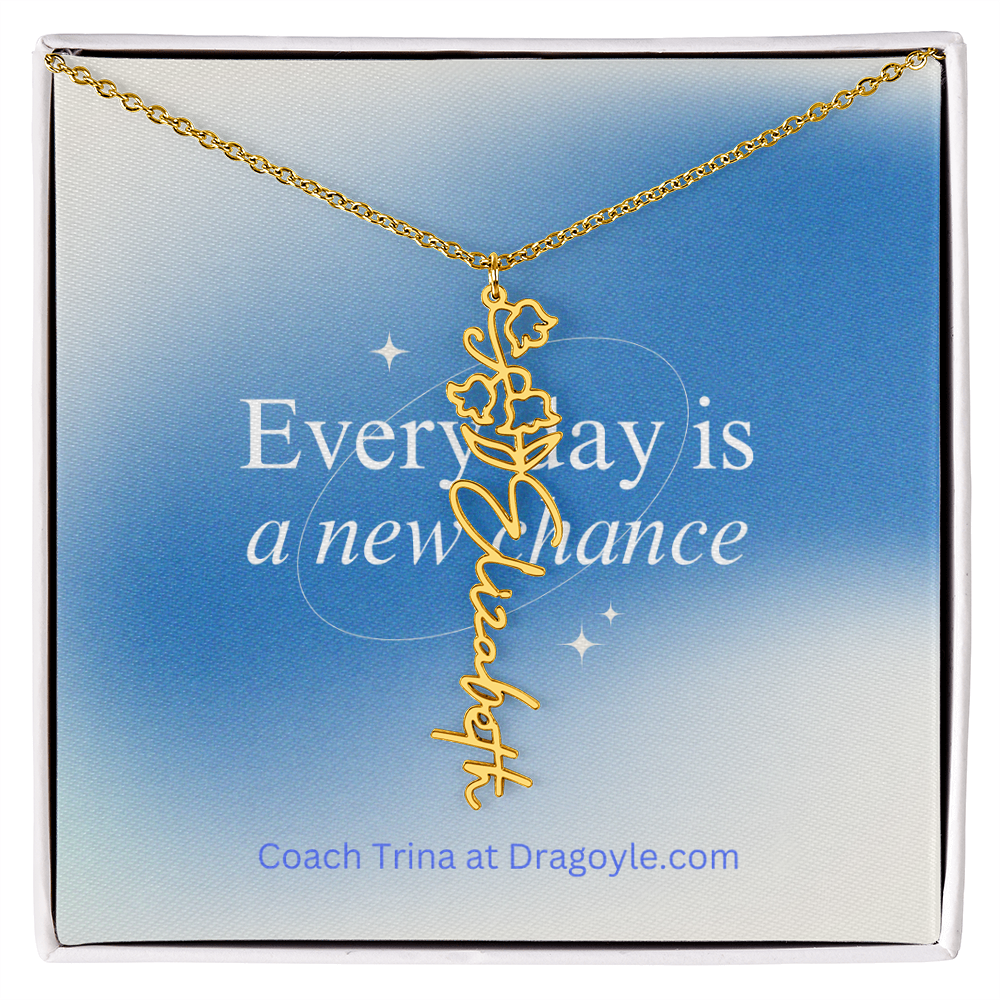 Give the gift of support and new beginnings with our Supportive New Chance Flower Name Necklace. This delicate necklace features a beautiful flower design with your choice of name, reminding the wearer of their inner strength and potential for growth. A thoughtful and meaningful piece, perfect for any occasion.