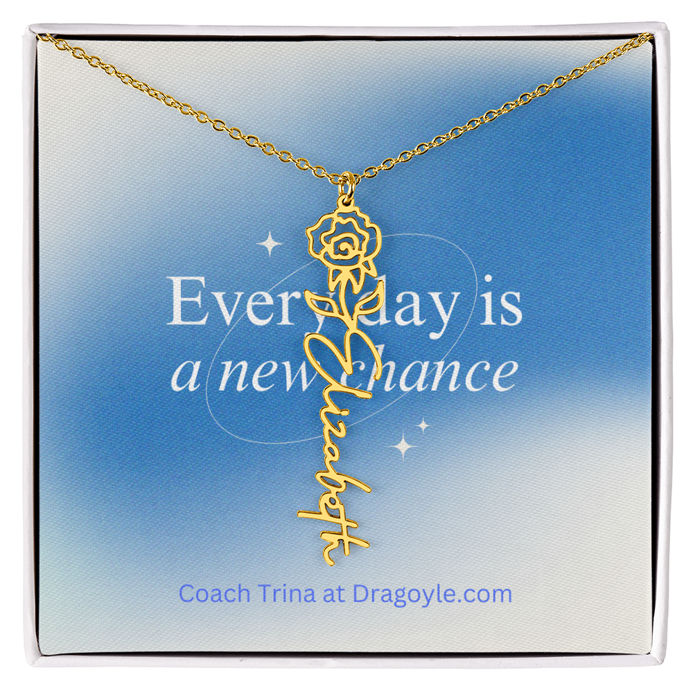 Give the gift of support and new beginnings with our Supportive New Chance Flower Name Necklace. This delicate necklace features a beautiful flower design with your choice of name, reminding the wearer of their inner strength and potential for growth. A thoughtful and meaningful piece, perfect for any occasion.