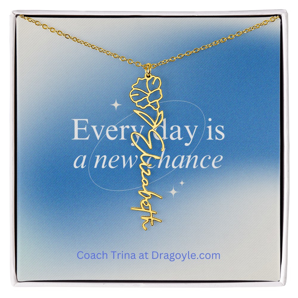 Give the gift of support and new beginnings with our Supportive New Chance Flower Name Necklace. This delicate necklace features a beautiful flower design with your choice of name, reminding the wearer of their inner strength and potential for growth. A thoughtful and meaningful piece, perfect for any occasion.