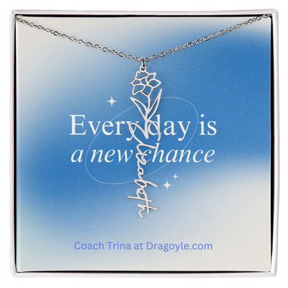 Give the gift of support and new beginnings with our Supportive New Chance Flower Name Necklace. This delicate necklace features a beautiful flower design with your choice of name, reminding the wearer of their inner strength and potential for growth. A thoughtful and meaningful piece, perfect for any occasion.