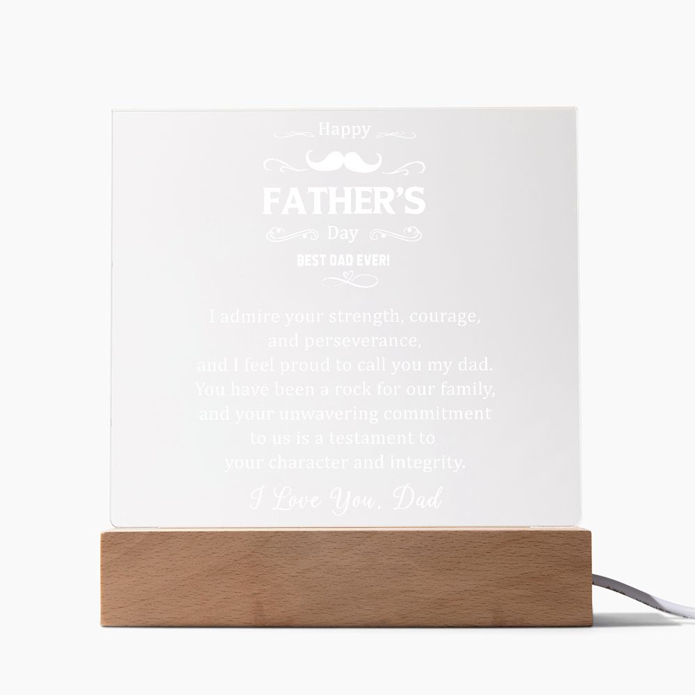 Say 'Happy Father's Day' in style with this beautiful Happy Father's Day Square Acrylic Plaque. Perfect for walls, shelves or mantles, this plaque adds a special touch to your Father's Day celebration.