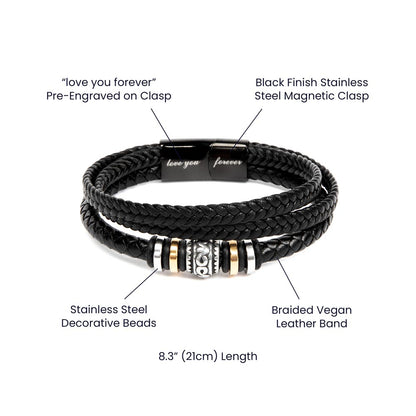 Find strength and love with our "Love You Forever" bracelet for men. Its supportive design serves as a reminder to always believe in yourself and never give up. Made with high-quality materials, it's a perfect way to show yourself or a loved one some extra care and encouragement.