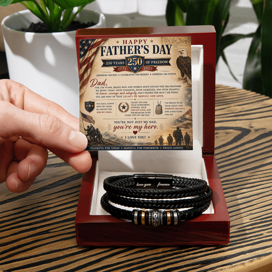 The Happy Father’s Day 250 Years of Freedom Men’s Bracelet is more than just an accessory, it’s a tribute to strength, patriotism, family, and the men who help shape future generations.