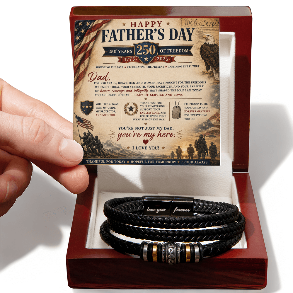 The Happy Father’s Day 250 Years of Freedom Men’s Bracelet is more than just an accessory, it’s a tribute to strength, patriotism, family, and the men who help shape future generations.