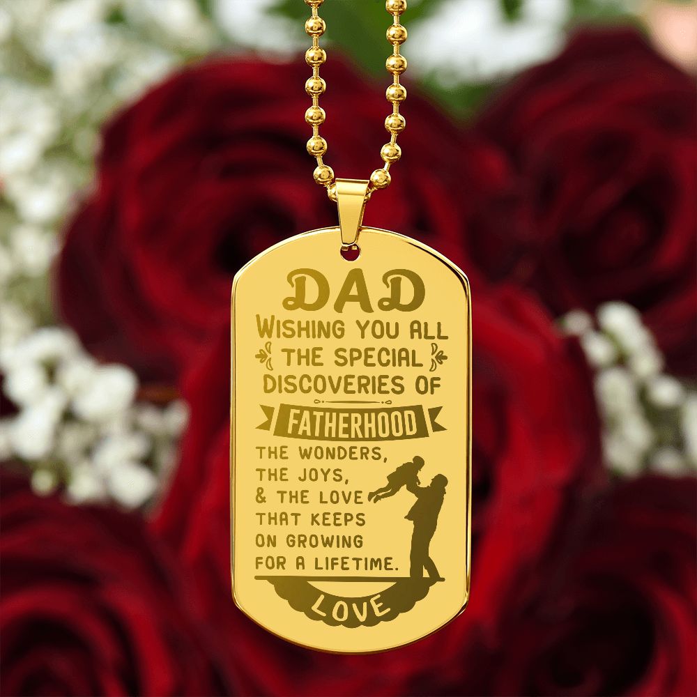Surprise your Father by giving them this unique and eye catching Engraved Dog Tag Necklace! It's a classic, yet stylish statement piece that is sure to spark conversation. 