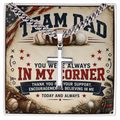 Team Dad In My Corner Artisan Cross With Cuban Link Chain Necklace