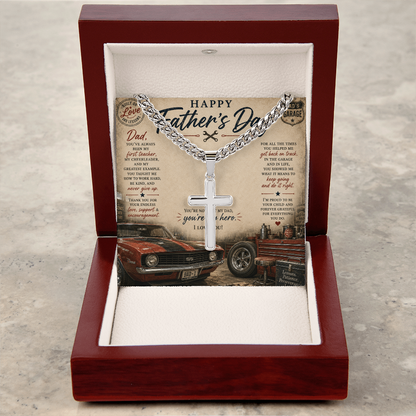 Honor the strength, faith, and guidance of an incredible father with the Happy Father’s Day Artisan Cross with Cuban Link Chain.