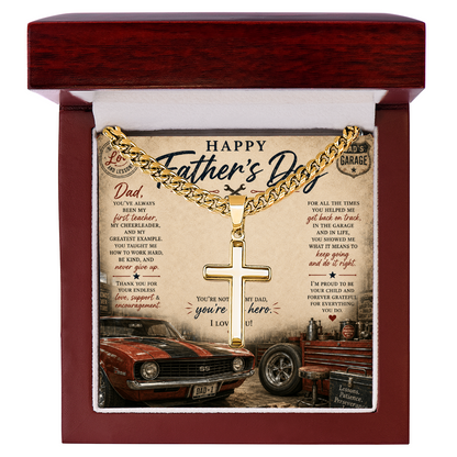 Honor the strength, faith, and guidance of an incredible father with the Happy Father’s Day Artisan Cross with Cuban Link Chain.