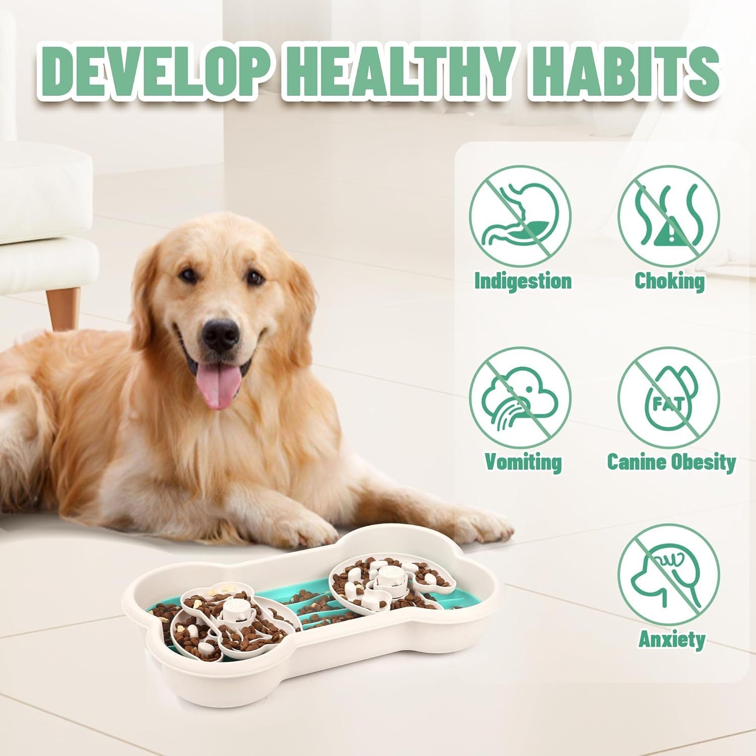 This bowl is designed to help reduce the risk of choking for large dogs by slowing down their eating pace. The unique grooved design promotes healthier digestion and a feeling of fullness, while also preventing bloating and overeating.