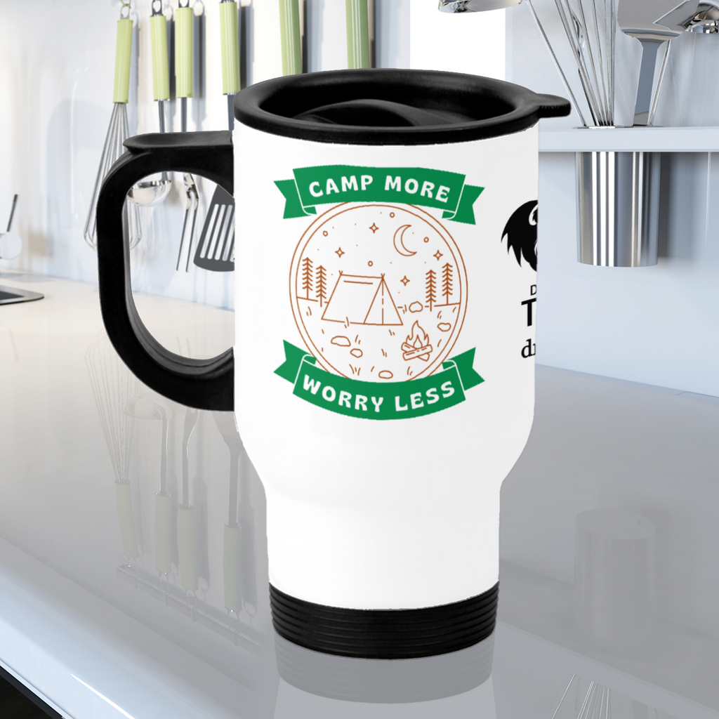 Embrace the great outdoors with our Camp More Worry Less 14oz Stainless Steel Travel Mug! Perfect for keeping your drinks hot or cold while on the go. The durable stainless steel construction and secure lid make it a must-have for any adventurer. Make every sip feel like a mini vacation.