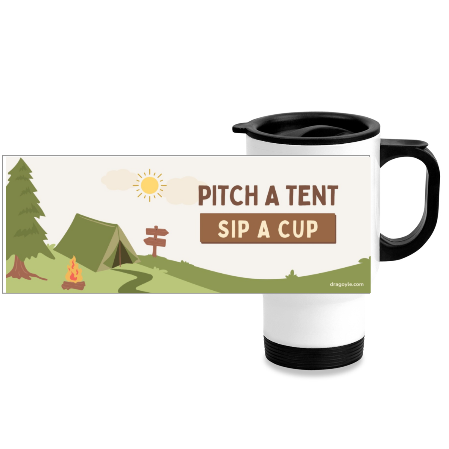 Elevate your camping experience with the Pitch A Tent Sip A Cup Stainless Steel Travel Mug! This durable and sleek mug will keep your beverages hot or cold for hours, making it the perfect companion for your outdoor adventures. With a secure lid and comfortable handle, sip your drink in style as you take in the great outdoors.