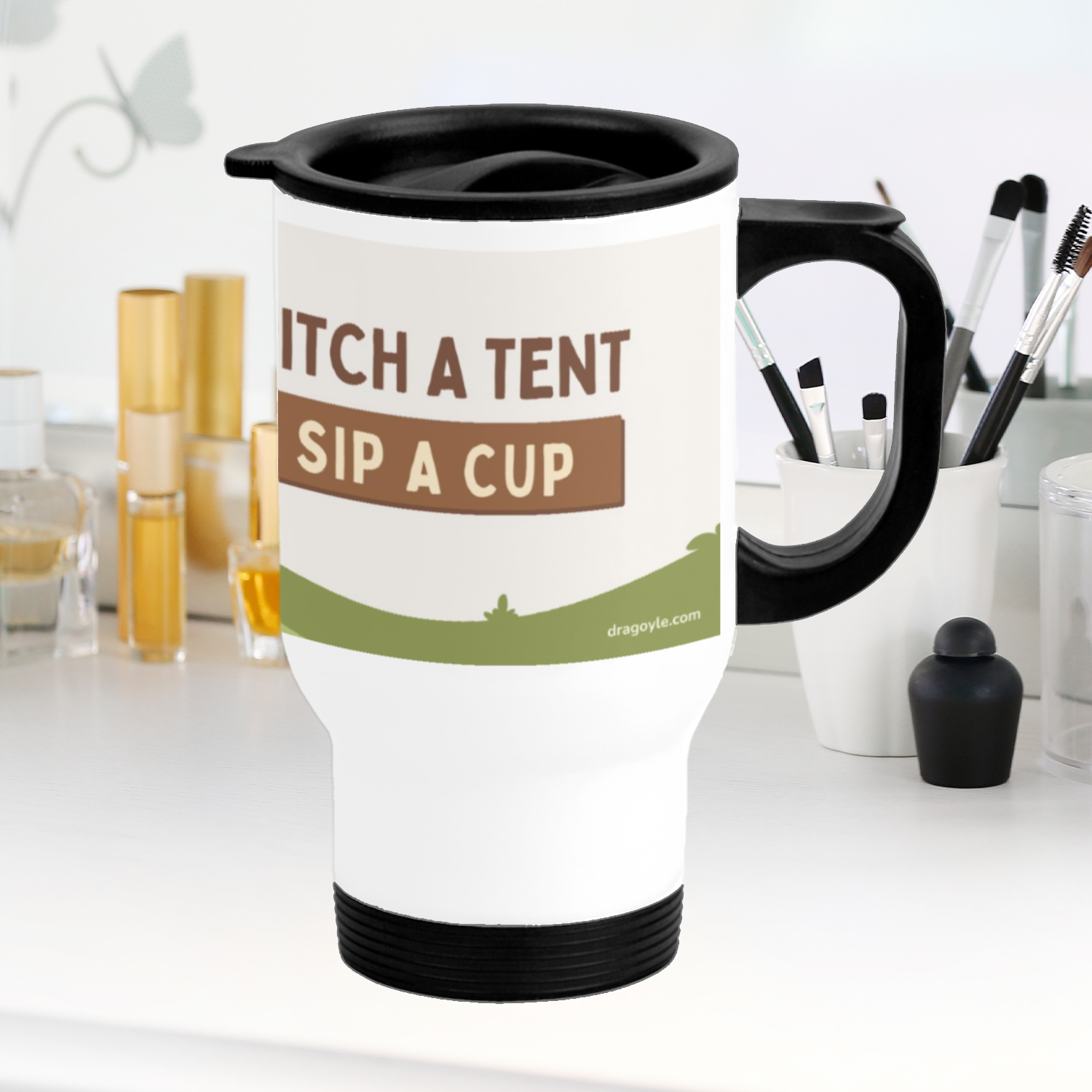 Elevate your camping experience with the Pitch A Tent Sip A Cup Stainless Steel Travel Mug! This durable and sleek mug will keep your beverages hot or cold for hours, making it the perfect companion for your outdoor adventures. With a secure lid and comfortable handle, sip your drink in style as you take in the great outdoors.