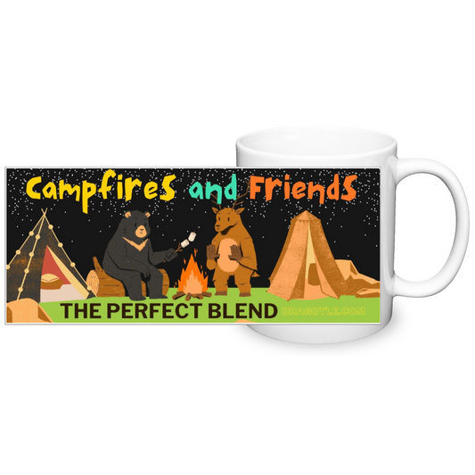 Savor your morning coffee or tea with our Campfire &amp; Friends 11oz Mug! This sturdy ceramic mug features a charming campfire design, perfect for outdoor enthusiasts. Its 11oz size is just right for enjoying your favorite hot beverage. 