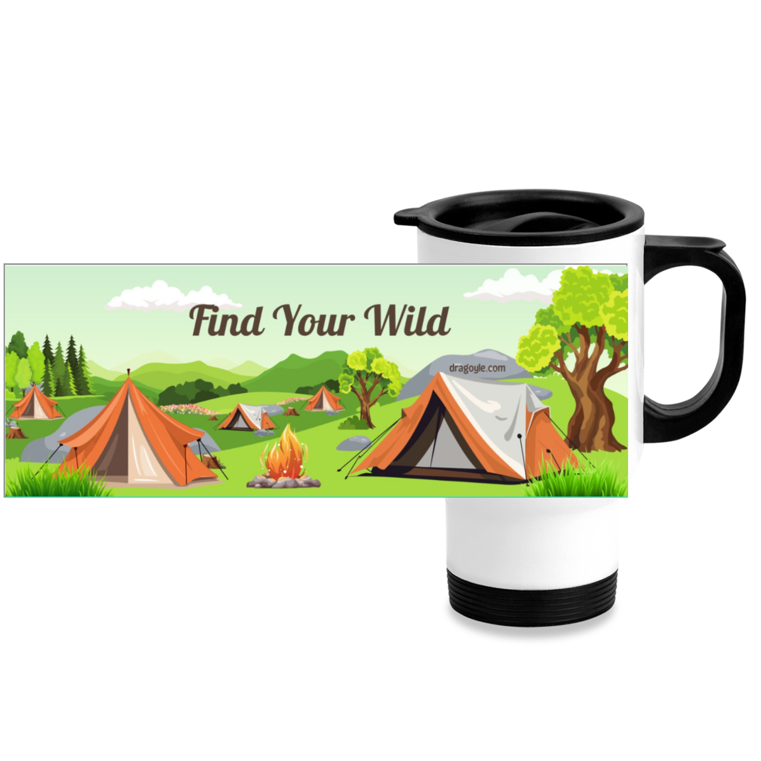 Introducing the Find Your Wild travel mug! Take your adventurous spirit with you on the go with this durable, insulated mug. Keep your drinks hot or cold while you explore the great outdoors