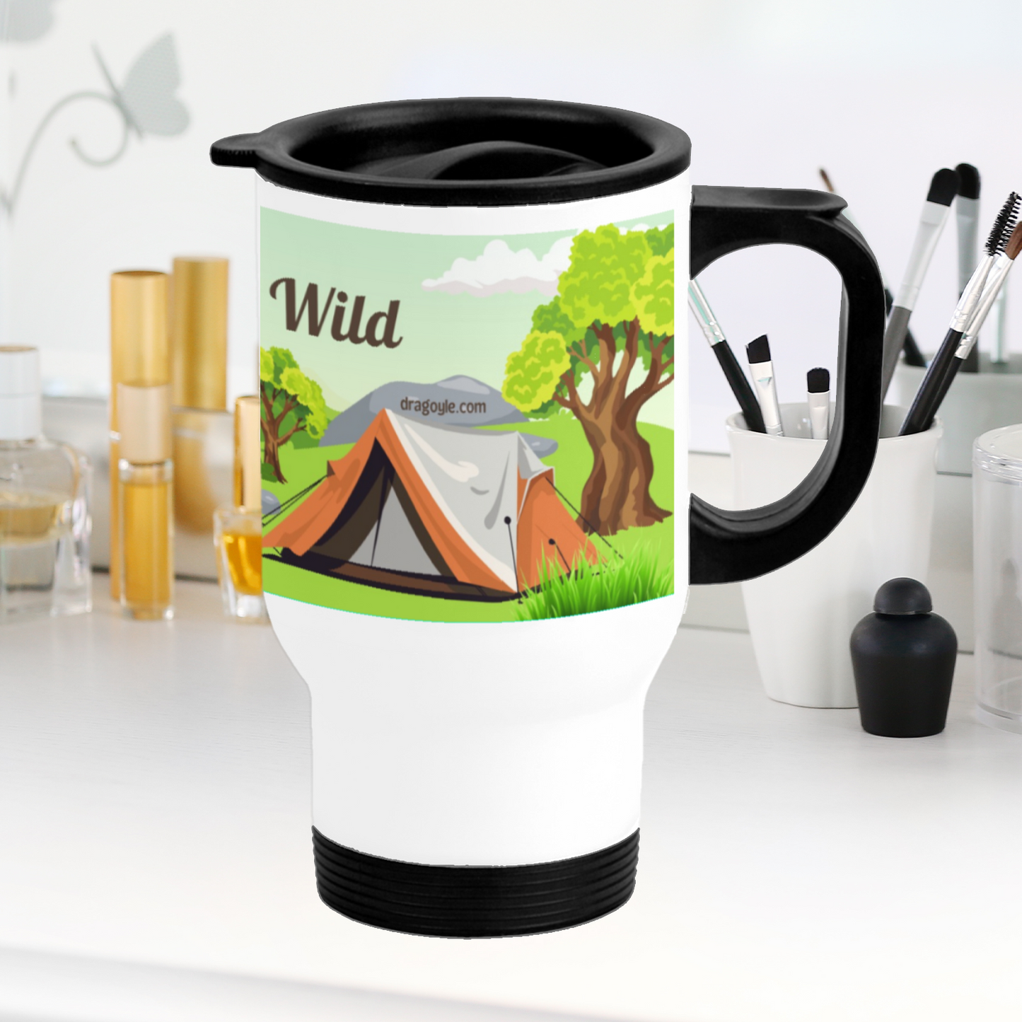 Introducing the Find Your Wild travel mug! Take your adventurous spirit with you on the go with this durable, insulated mug. Keep your drinks hot or cold while you explore the great outdoors