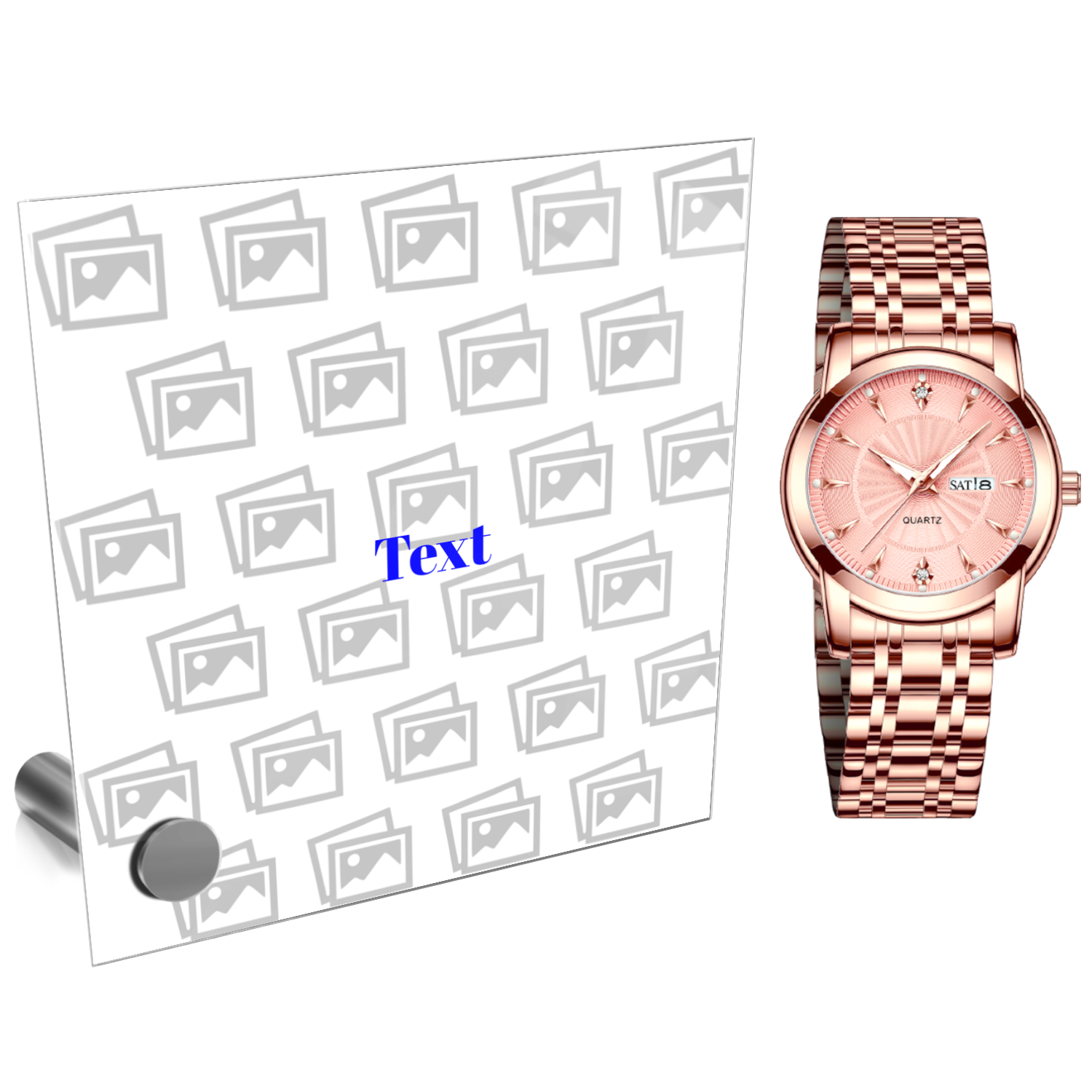 Elevate Your Gift to Timeless Elegance with Our Gold Stainless Steel Ladies' Watch &amp; Personalized Lumenglass Message Stand