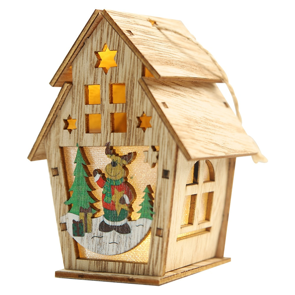 This small house is made of high-quality wood, three-dimensional cutting technology, three-dimensional shape and cartoon Christmas pattern.  Turn on the switch to start warm heart Christmas.  This product uses three button batteries and can be replaced by itself.  This product can be used for supermarket windows, product counters, family gatherings, Christmas trees, office decorations and can also be used as photography props to create a Christmas atmosphere.