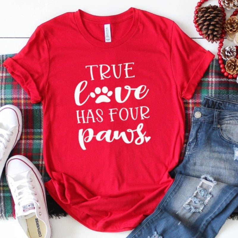 Show off your unconditional love with this fun True Love Has Four Paws Mom T-Shirt. This wicked-cute t-shirt is sure to make fellow dog lovers (and fur babies!) smile with delight. When it comes to showing your dedication, this shirt sure hits the (dog) park!