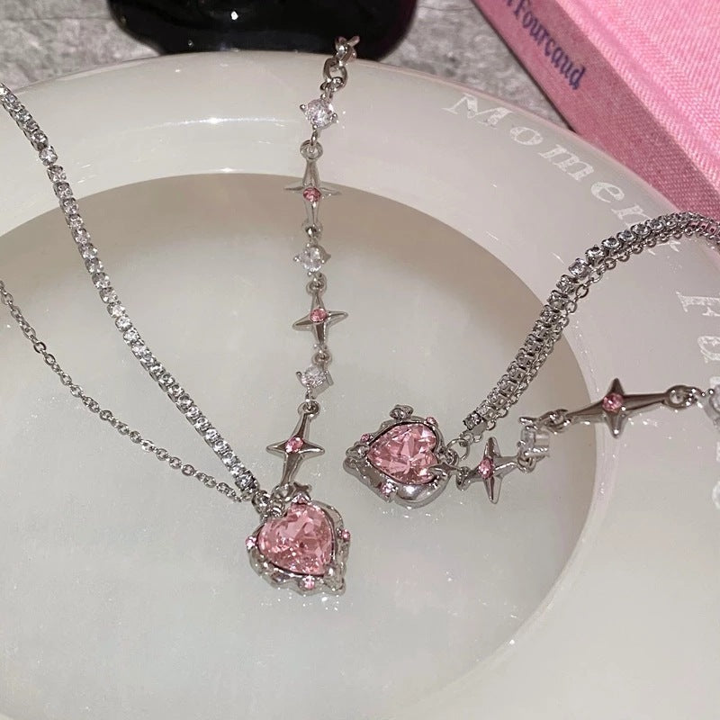 This Adorable  sweet and cool pink love diamond necklace is sure to please even the pickiest of ladies.  Whether it's a gift for Valentine's day, birthday, Christmas or any special occasion, your love with adore this unique necklace. 