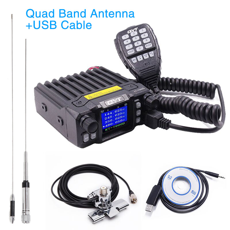 Remote Stun, Remote Activate, Remote Kill. With size just 3.8 * 1.7 * 5 inch, convenient to carry and won't occupy a larger space when placed in your car or truck.    QUAD BAND ANTENNA: Say goodbye to awful using experience like signal dropping or excessive distortion! With the 50W powerful high gain quad band antenna we specially design for QYT KT-7900D, you will receive stable signals at any frequency and keep a high quality communication. Pls do not use dual band antenna