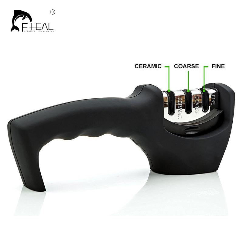 This Stainless Steel Diamond Knife Sharpener ensures razor sharpness in seconds. Its diamond wheels, set at a precise angle of 17°, are specially designed to sharpen knives of any hardness. Its precision machined stainless steel construction provides superior corrosion resistance and durability. Enjoy sharp and lasting knives effortlessly!