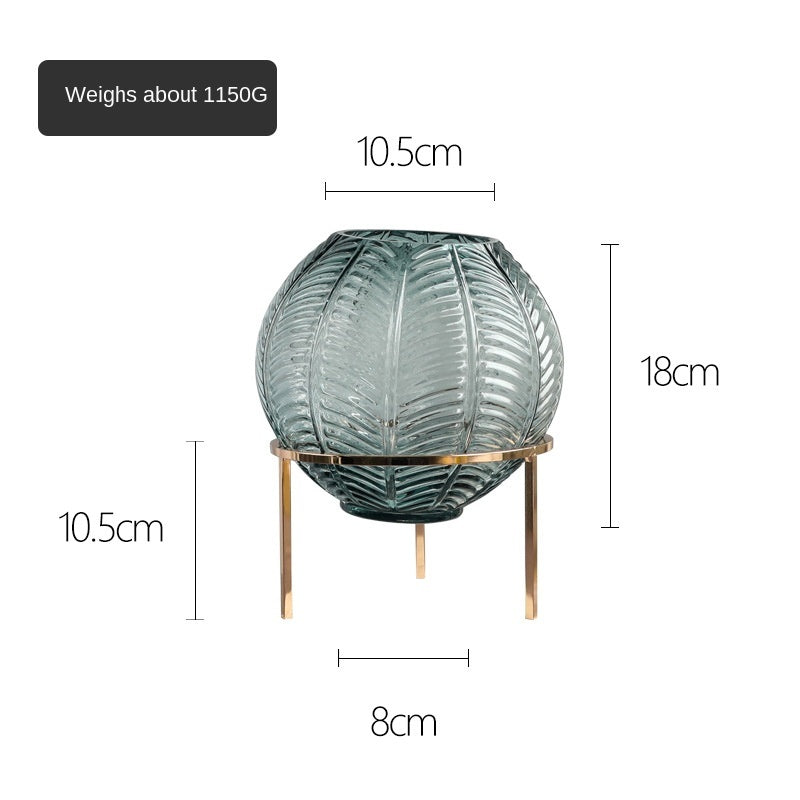 Nordic Leaf Pattern Ball Vase with Metal Frame