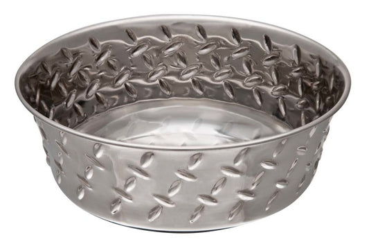 This Diamond Plate Non Skid Dog Dish is the real deal! A silver-tinged bowl with a special non-skid bottom will give your pup the Ritz Carlton dining experience - no sliding or spills here. 