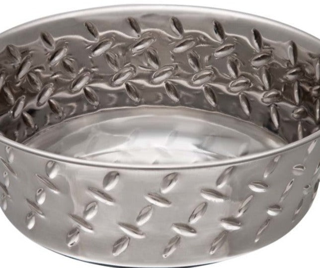 This Diamond Plate Non Skid Dog Dish is the real deal! A silver-tinged bowl with a special non-skid bottom will give your pup the Ritz Carlton dining experience - no sliding or spills here. 
