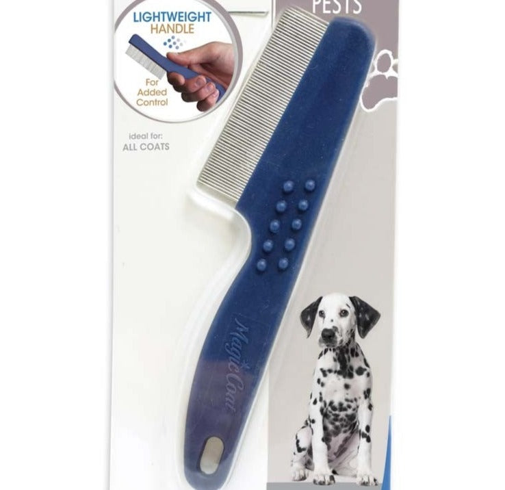 The Magic Coat Professional Series features premium multi-purpose pet grooming tools for a salon-like experience right at home. Designed for optimal ease and precision, the Ultra-Light Flea Catcher Comb effectively removes fleas, ticks, and eggs from the coat while loosening tangles and knots.