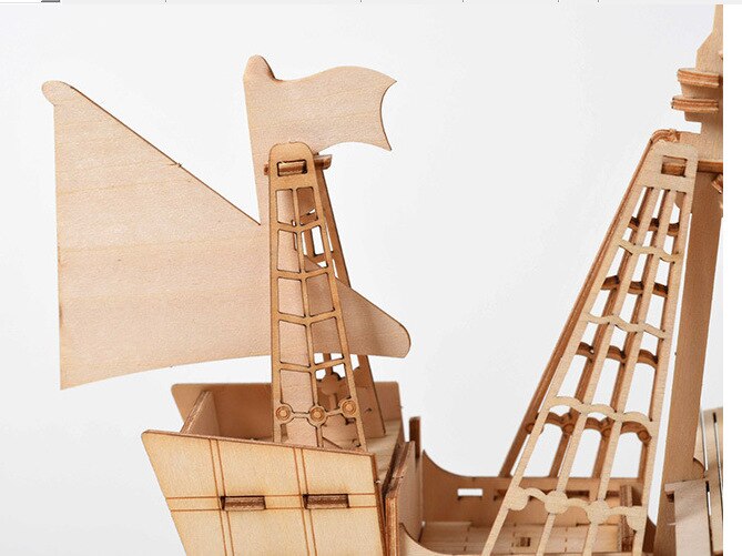 This laser cut do it yourself 3D wooden sailing ship is a fun project for those that love to use their hands. You'll get a full set of instructions and all of the pieces are labeled to help with the assembly of this cool sailboat. 