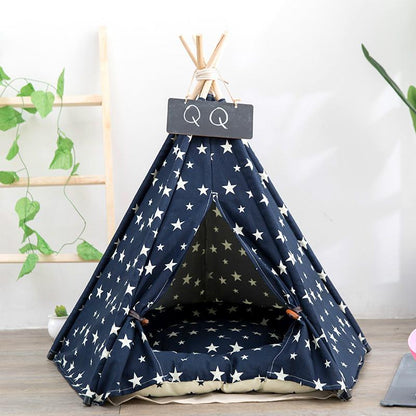 Create a cozy hideaway for your furry friend with our Teepee! Suitable for pets up to 15lbs, this teepee comes with a thick cushion for ultimate comfort. Perfect for naps, lounging, or playing, your pet will love this quirky shelter. Let the adventures begin!