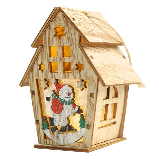 This small house is made of high-quality wood, three-dimensional cutting technology, three-dimensional shape and cartoon Christmas pattern.  Turn on the switch to start warm heart Christmas.  This product uses three button batteries and can be replaced by itself.  This product can be used for supermarket windows, product counters, family gatherings, Christmas trees, office decorations and can also be used as photography props to create a Christmas atmosphere.