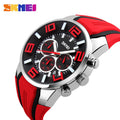 Looking for a stylish sports watch?  Look no further.  This luxury waterproof Chronograph Sports Quartz Watch is perfect for the guy on the go, for any sporting events and even water sports. SKMEI brand watch is a high quality Quartz watch that looks great for any occasion and makes a great gift for the sports fanatic, the man with a unique style, the guy that loves to look good and complete his look with a high quality extravagant watch and it comes in four colors to match all your wardrobe choices.