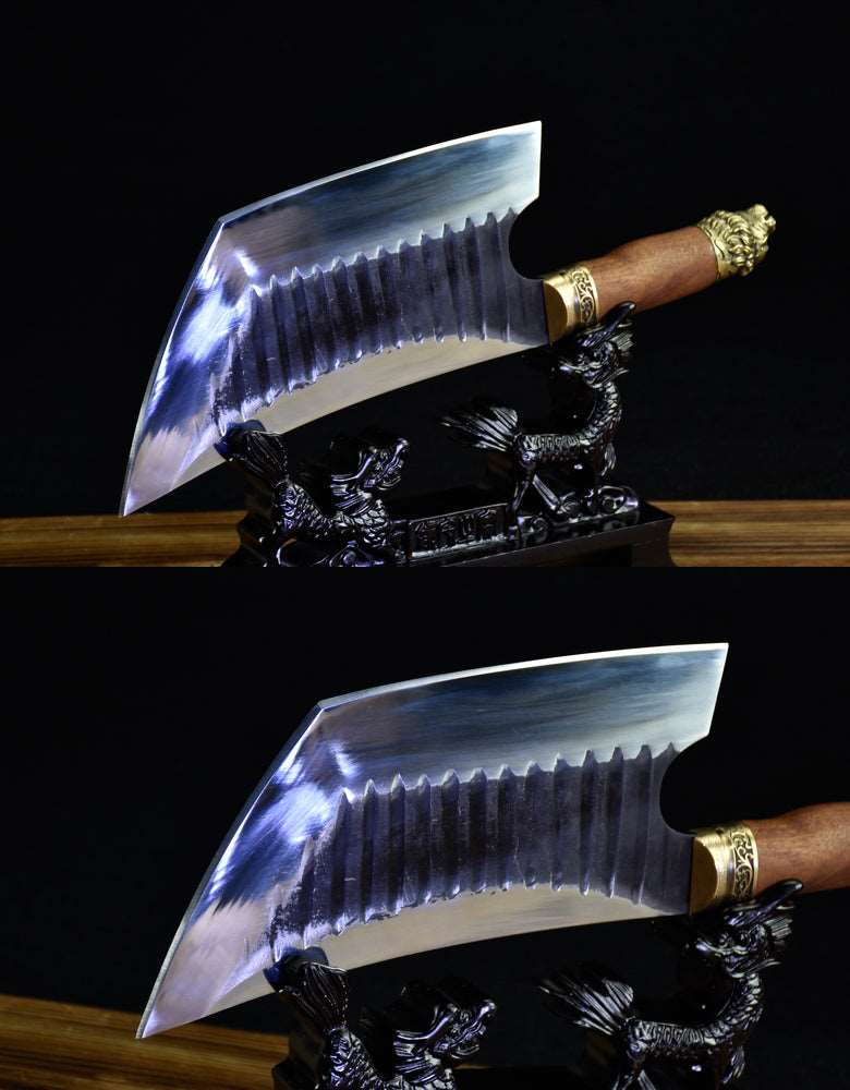 Product Information：  Full length: 38.3cm Blade length: 24cm Handle length: 13cm Blade width: 10.7cm Thickness: 0.5cm Blade material: spring steel  Handle material: rosewood, fittings: brass