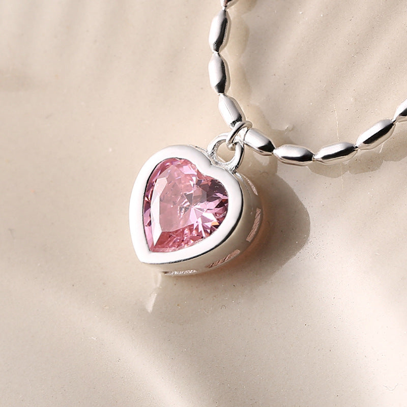 925 Sterling Silver Heart-Shaped Pink Anklet