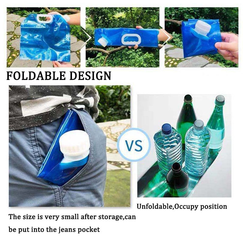Water is the most  important thing to carry with you when you are in a survival situation. This foldable water container comes with a faucet for easy drinking. The foldable design makes it easy to store away when empty. Comes in 2 sizes for every family size. 