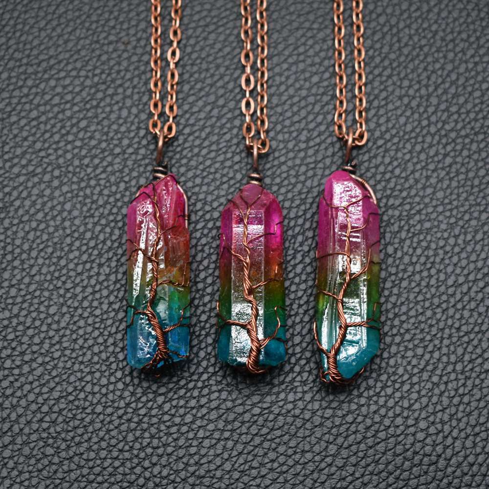 Tree of Color Stone Crystal Pillar & Necklace