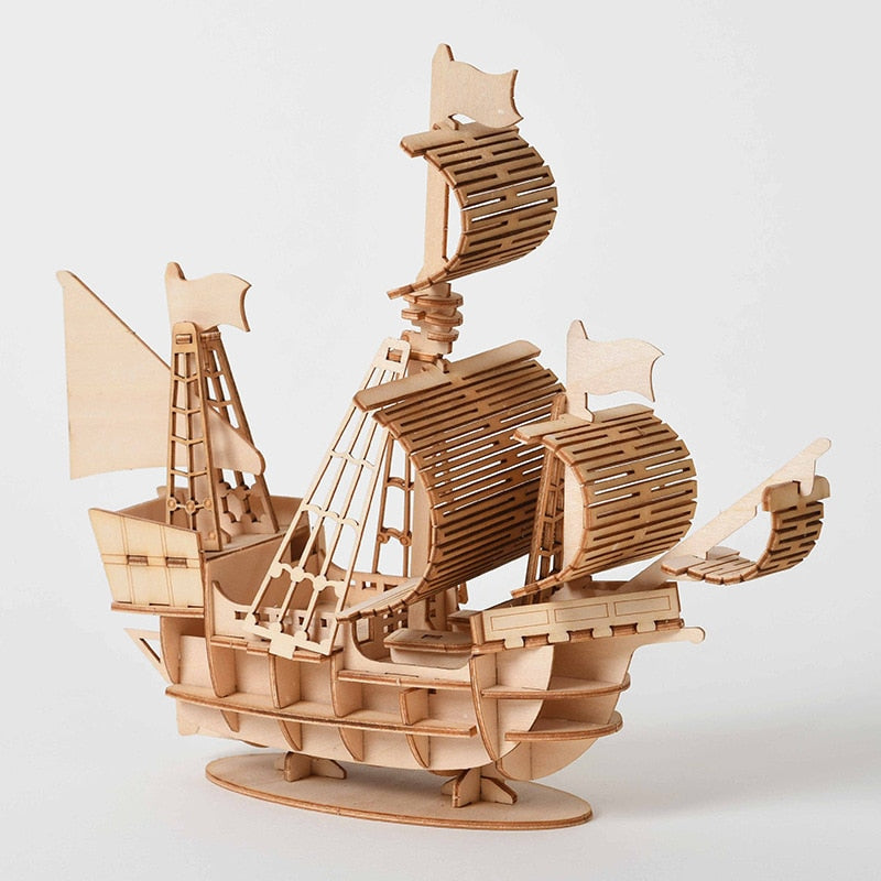 This laser cut do it yourself 3D wooden sailing ship is a fun project for those that love to use their hands. You'll get a full set of instructions and all of the pieces are labeled to help with the assembly of this cool sailboat. 