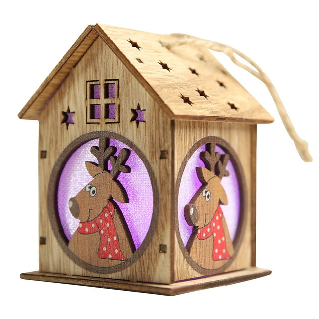 This small house is made of high-quality wood, three-dimensional cutting technology, three-dimensional shape and cartoon Christmas pattern.  Turn on the switch to start warm heart Christmas.  This product uses three button batteries and can be replaced by itself.  This product can be used for supermarket windows, product counters, family gatherings, Christmas trees, office decorations and can also be used as photography props to create a Christmas atmosphere.