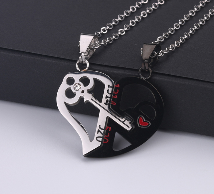Couples heart and 2025 key necklace set