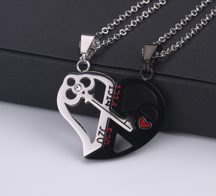 Heart & Key Necklace Set, Couple's Jewelry