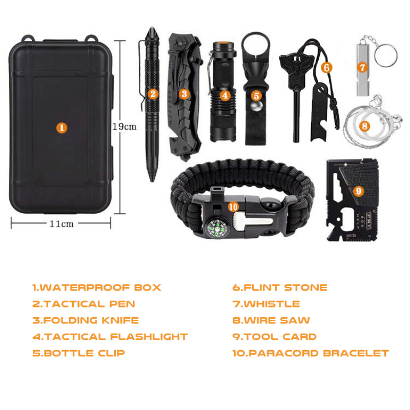 This multifunctional emergency kit is specially designed for outdoor and wilderness activities. It features a compass, whistle, flashlight, and fire starter, providing safety and security in any situation. Each tool is lightweight and easy to carry, empowering you to handle any emergency with confidence.