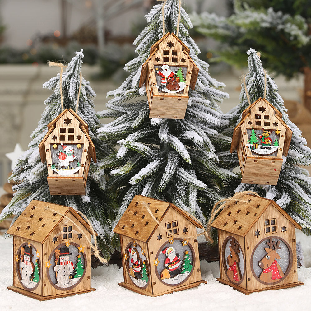 This small house is made of high-quality wood, three-dimensional cutting technology, three-dimensional shape and cartoon Christmas pattern.  Turn on the switch to start warm heart Christmas.  This product uses three button batteries and can be replaced by itself.  This product can be used for supermarket windows, product counters, family gatherings, Christmas trees, office decorations and can also be used as photography props to create a Christmas atmosphere.