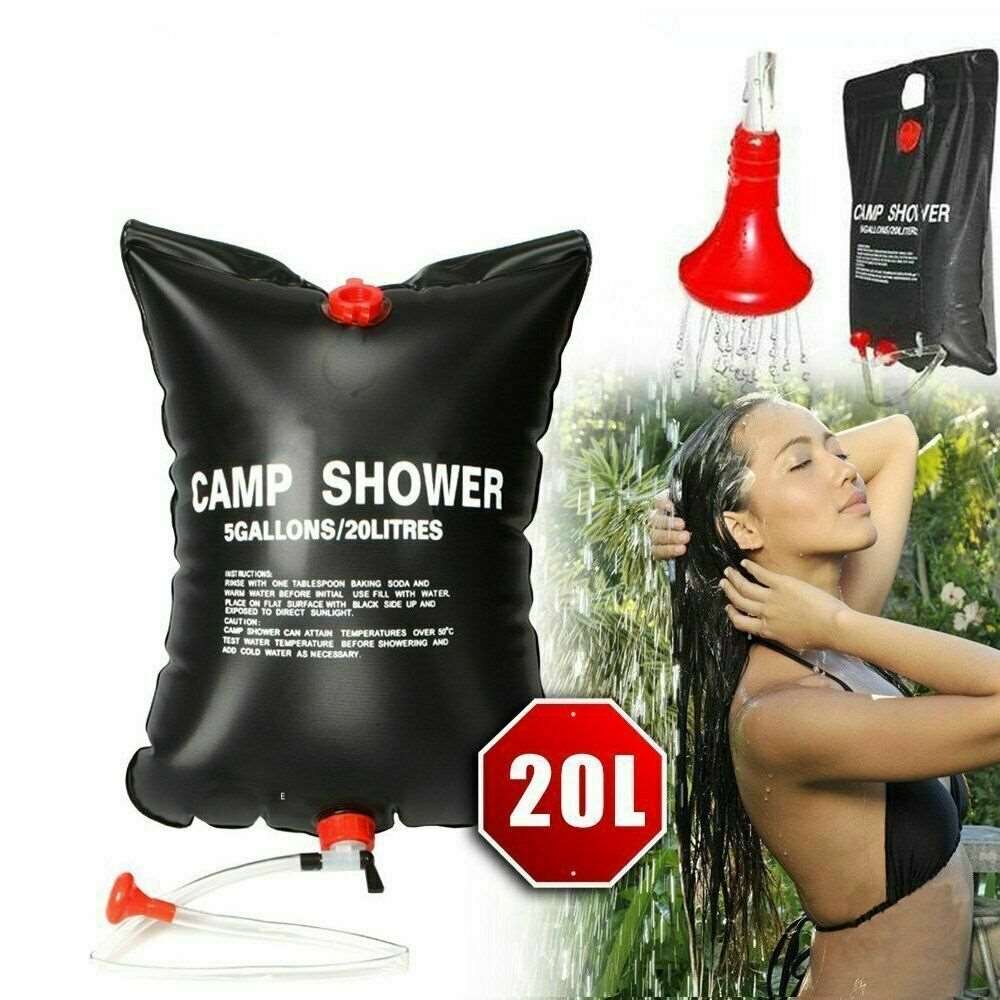 Portable outdoor shower bags, 4.4 gal (20L) specifications, can be directly filled with water wash about 8-17 minutes.