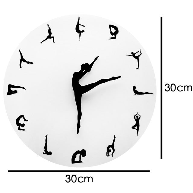 There’s always time for dancing  and yoga with this pretty simplistic wall clock.  Any dancer or yoga enthusiast will love this gift for Christmas, Birthday or any special occasion.   Watch as the ballerina's legs dance around the clock! Wall clock features a ballerina silhouette on a pretty ballerina iconic clock face. The ballerina's legs represent the clock's hands and gracefully point to the time. 